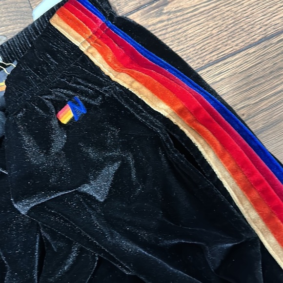 NWT Aviator Nation 5 Stripe Sweatpants Black Velour - Picture 2 of 6